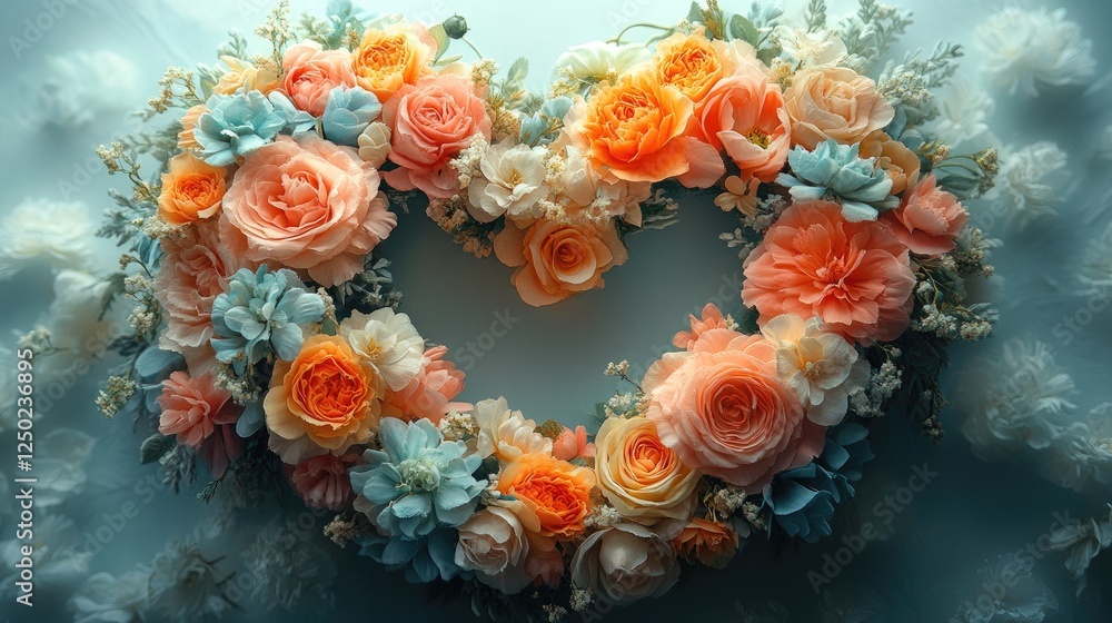 custom made wallpaper toronto digitalHeart-shaped floral arrangement featuring vibrant roses and soft blue flowers against a serene backdrop