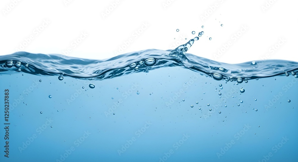 Clean Blue Water with Wave and Bubbles on a White Background Clean Blue Water with Wave and Bubbles on a White Background