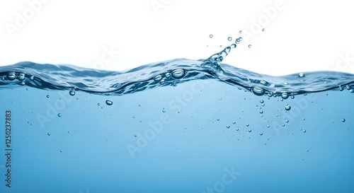 Clean Blue Water with Wave and Bubbles on a White Background