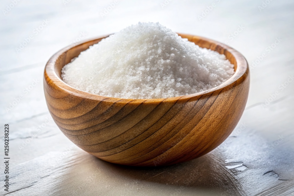 Minimalist Still Life: White Sugar in Rustic Wooden Bowl - High-Resolution Stock Photo Minimalist Still Life: White Sugar in Rustic Wooden Bowl - High-Resolution Stock Photo