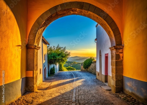 Minimalist Town Entrance: Simple Archway Leading to Charming Village