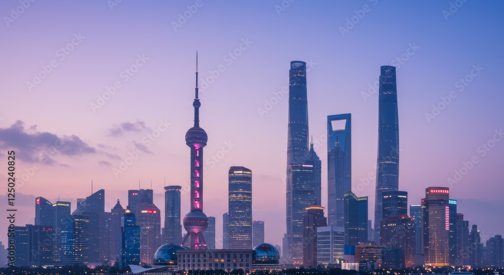 Shanghai Skyline at Dusk Cityscape Towers and Buildings Shanghai Skyline at Dusk Cityscape Towers and Buildings