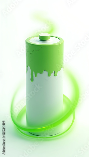 Wallpaper Mural A simple 3D render of a drained battery refilling with green energy, symbolizing burnout recovery and regaining energy, placed on a plain white background. Torontodigital.ca