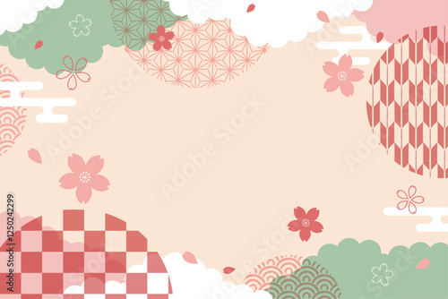 桜舞う春の和背景_ベクターイラスト
