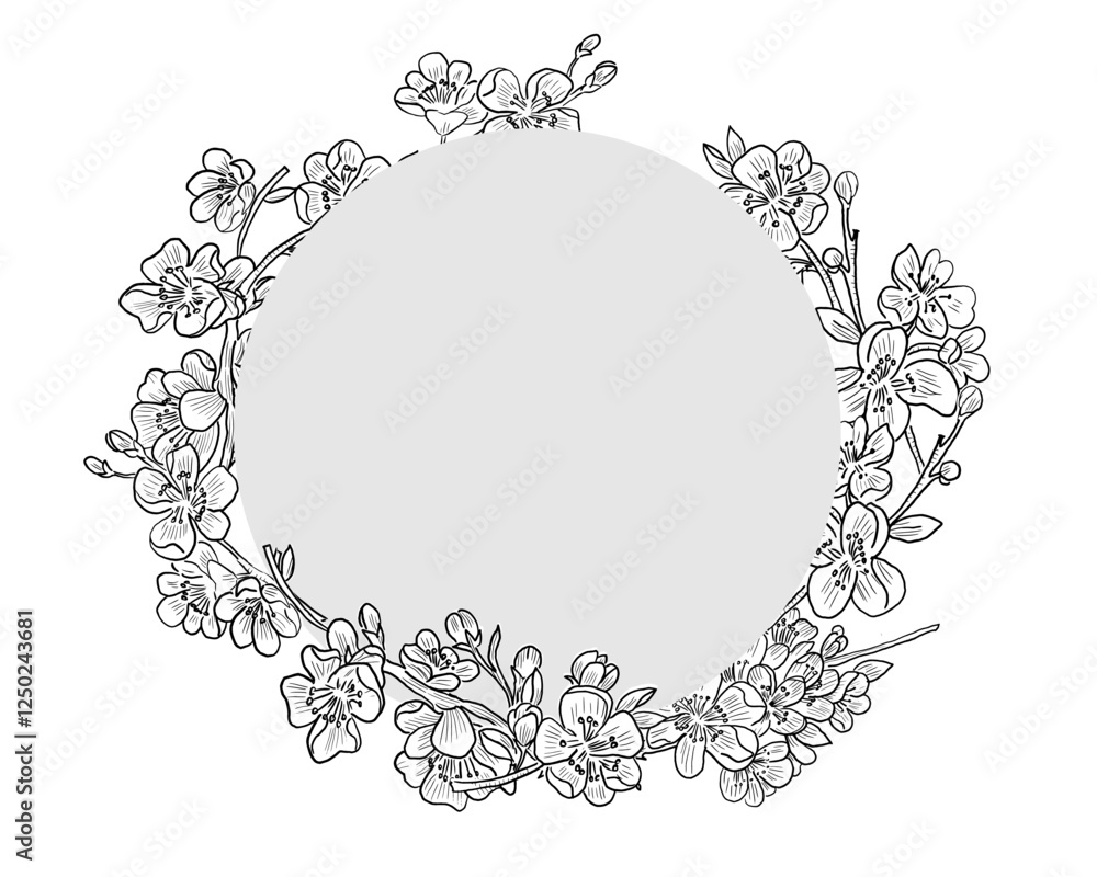 Obraz premium Hand Drawn Cherry Blossom Flower Wreath