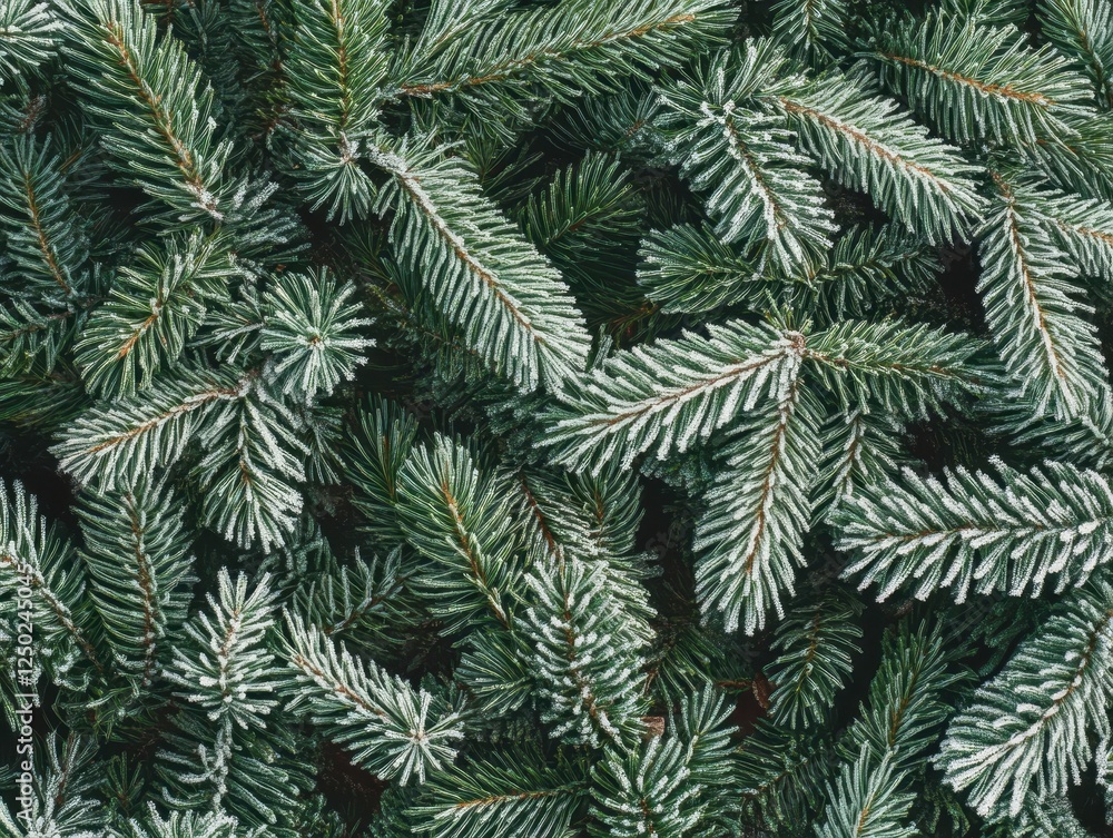 Frosty Spruce Branches Detailed Close-Up of Evergreen Needles Covered in Winter Frost. Frosty Spruce Branches Detailed Close-Up of Evergreen Needles Covered in Winter Frost.