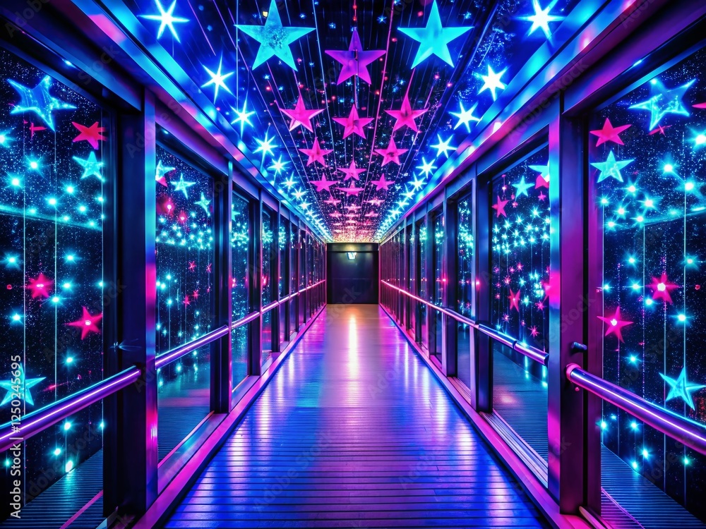 Obraz premium Neon Starlit Corridor: Vibrant Pink & Blue Modern Architecture