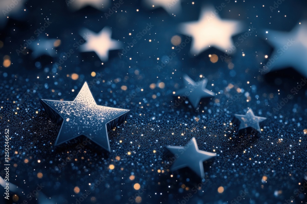 Sparkling Navy Blue Starry Background with Bokeh Lights, Festive Holiday Season Texture. Sparkling Navy Blue Starry Background with Bokeh Lights, Festive Holiday Season Texture.