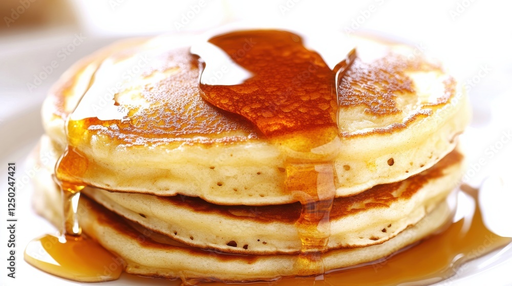 ふわふわのパンケーキの寄りの写真 The closeup picture of fluffy pancakes layered with honey on top cafe background ふわふわのパンケーキの寄りの写真 The closeup picture of fluffy pancakes layered with honey on top cafe background