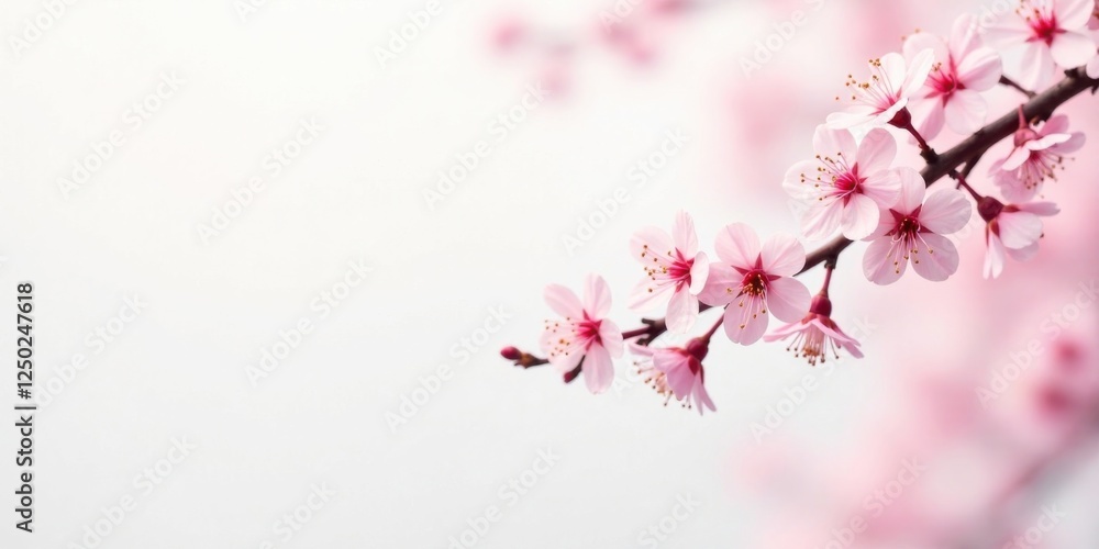 Delicate Pink Blossoms on a Branch Against a Soft White Background Delicate Pink Blossoms on a Branch Against a Soft White Background