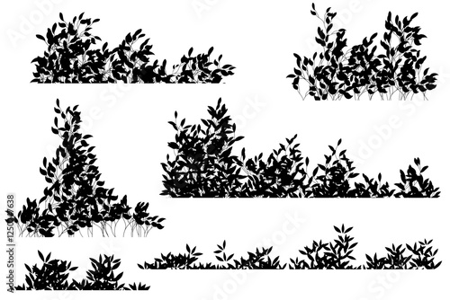 bush silhouette set. black bushes element