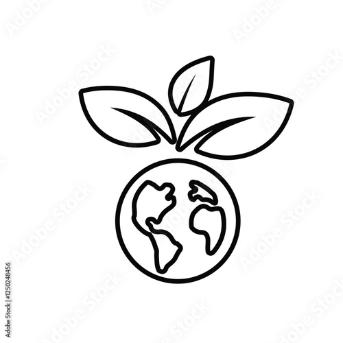 sustainable icon. earth and plant vector. reuse, recycle, renewal for carbon reduction, net zero, green energy, eco-friendly concept. Line design style