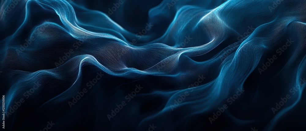Fototapeta premium Ethereal Blue Waves of Light Flowing in Abstract Digital Art Design