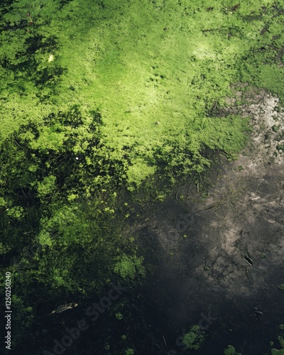 Wallpaper Mural Aerial View of a Stagnant Pond Partially Covered with Green Algae and Duckweed. Torontodigital.ca