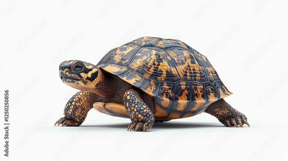 Realistic close-up of a tortoise in a neutral background, showcasing its intricate shell patterns and textures Realistic close-up of a tortoise in a neutral background, showcasing its intricate shell patterns and textures
