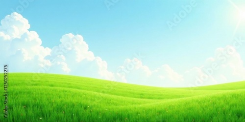 Serene Rolling Hills Under a Summer Sky with Fluffy Clouds