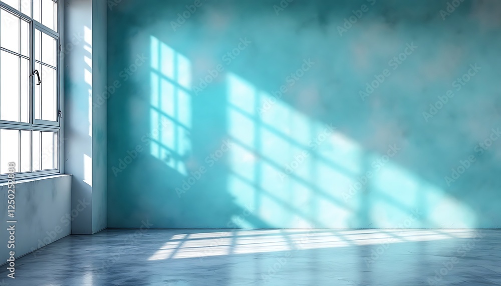 Serene Teal Room: Sunlight and Shadows on a Minimalist Wall Serene Teal Room: Sunlight and Shadows on a Minimalist Wall