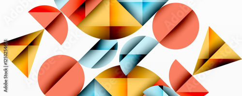 Abstract geometric pattern with intersecting circles and triangles in gradients. The high-contrast composition creates depth and a dynamic, modern aesthetic