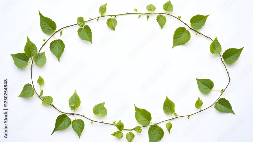 Obraz premium Green leaves form a natural oval frame on white