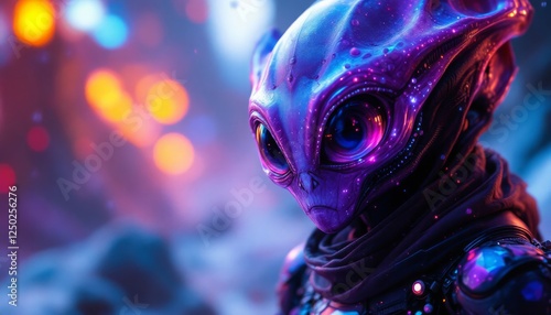 Futuristic Alien Portrait with Neon Lights and Intricate Details photo