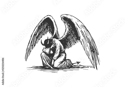 Fallen Angel Lucifer hand drawn sketch vector