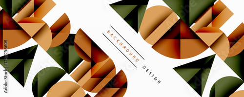 Abstract geometric background with layered gradient shapes forming dynamic patterns. Overlapping semi circles and triangles create depth and contrast