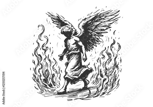 Fallen Angel Lucifer hand drawn sketch vector