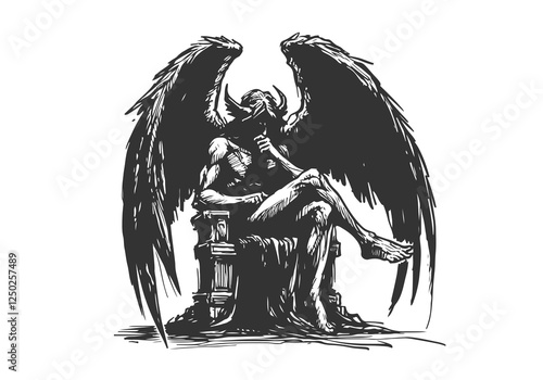 Fallen Angel Lucifer hand drawn sketch vector