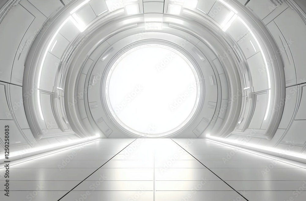 Technologically Advanced Corridor Leading to a Bright White Light with Sleek Modern Design Technologically Advanced Corridor Leading to a Bright White Light with Sleek Modern Design