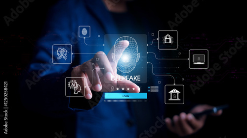 Photography Deepfake concept ,Facial tracking, detection and recognition technology, Security system