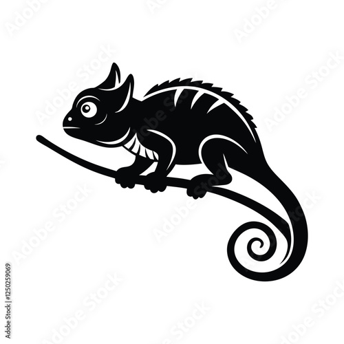 Chameleon Silhouette Vector Icon - Exotic Reptile Perched on a Branch
