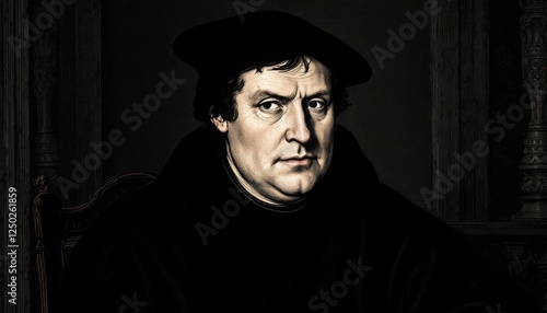 Portrait of Martin Luther Looking Intently with Dark Background and Attire
