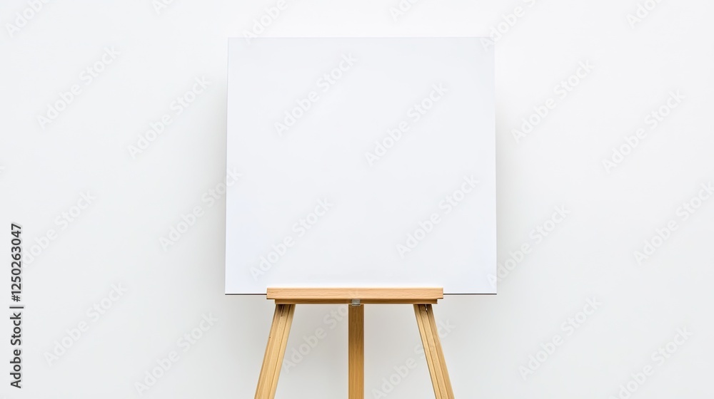 Blank canvas on wooden easel in minimalistic studio setting, ideal for artistic expression Blank canvas on wooden easel in minimalistic studio setting, ideal for artistic expression