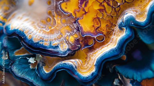 close-up image of natural colorful mushroom fungi with detailed spores photo