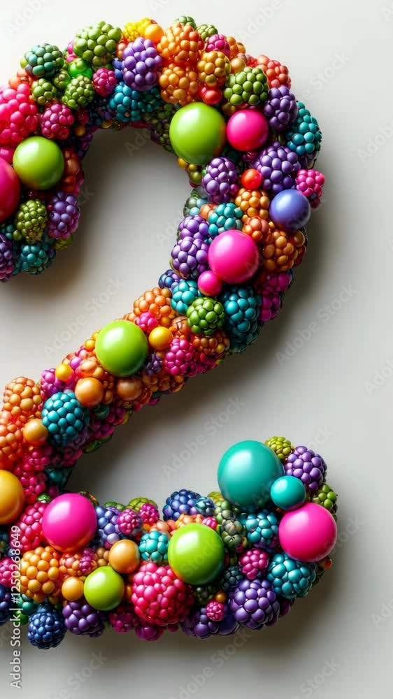 Colorful edible number two made from various sugary decorations for a festive celebration Colorful edible number two made from various sugary decorations for a festive celebration