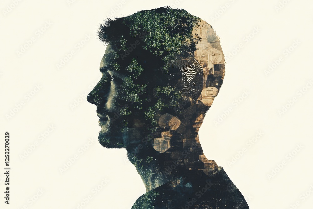 Portrait of a Man with Nature and Cityscape Double Exposure Conceptual Art Portrait of a Man with Nature and Cityscape Double Exposure Conceptual Art