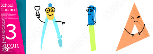 Books, pencils and other stationery.Isolated on white background. School supplies set, back to school or study concept, cute cartoon characters, Kids vector flat illustration about education