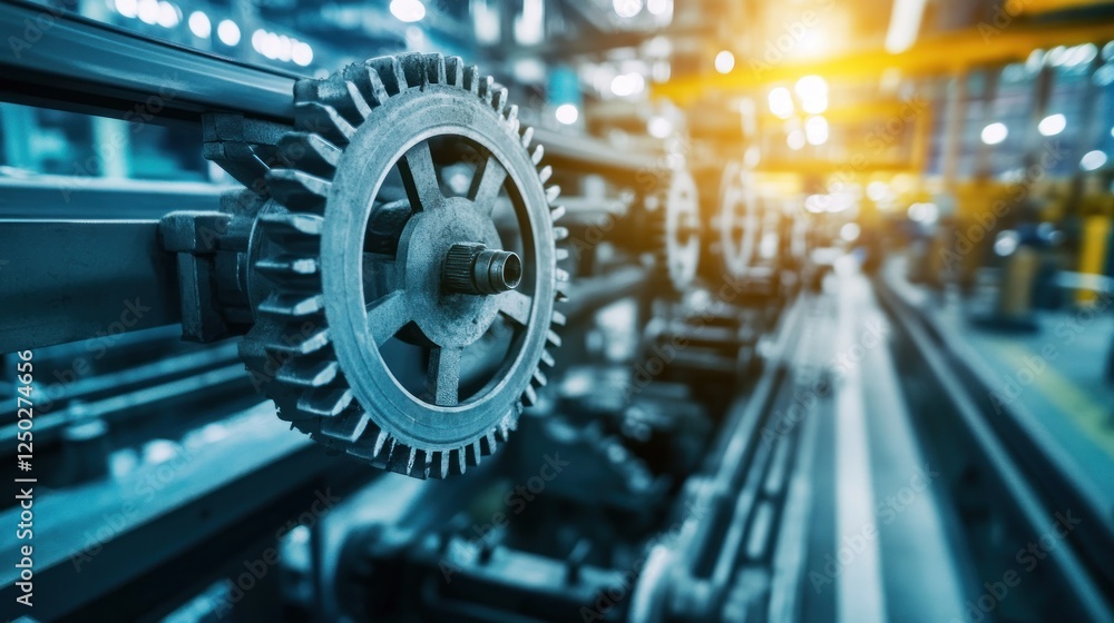 Industrial gears and machinery in a factory setting, highlighting engineering and production. Industrial gears and machinery in a factory setting, highlighting engineering and production.