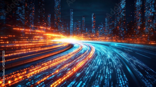 Vibrant Motion Blur of City Lights at Night Creating Dynamic Urban Landscape