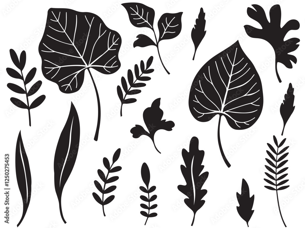 Black Leaves and Flowers Silhouette Vector Set, Botanical Clipart, Floral Elements, Nature Design, Digital Cut Files, Leaf Branches, Decorative Foliage Black Leaves and Flowers Silhouette Vector Set, Botanical Clipart, Floral Elements, Nature Design, Digital Cut Files, Leaf Branches, Decorative Foliage