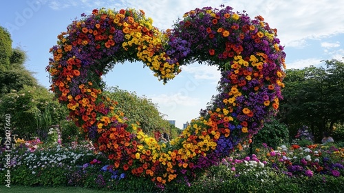 Heart-Shaped Floral Arrangement in Vibrant Garden
