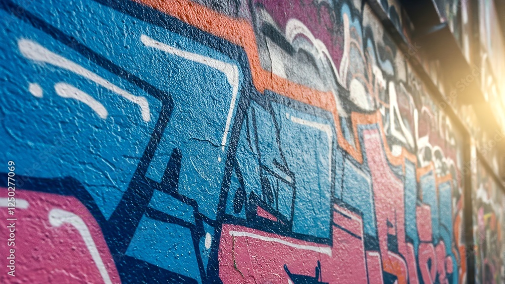 Obraz premium A graffiti-covered wall with vibrant colors and intricate designs.