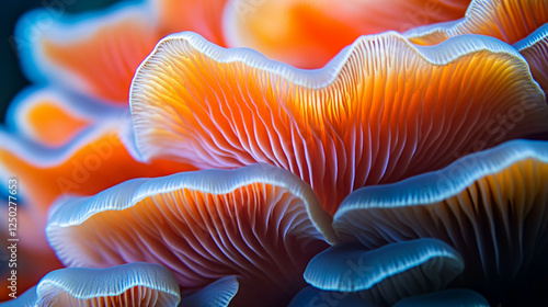 close-up image of natural colorful mushroom fungi with detailed spores photo