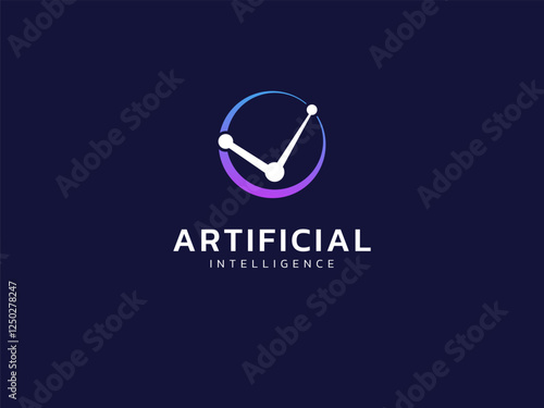 Artificial intelligence with Digital network check mark in circle line technology Analysis logo vector design concept. AI technology logotype symbol for advance technology, tech company, ui, robotics.