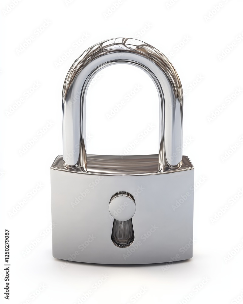 Glossy locked padlock on white background. Security or privacy concept.