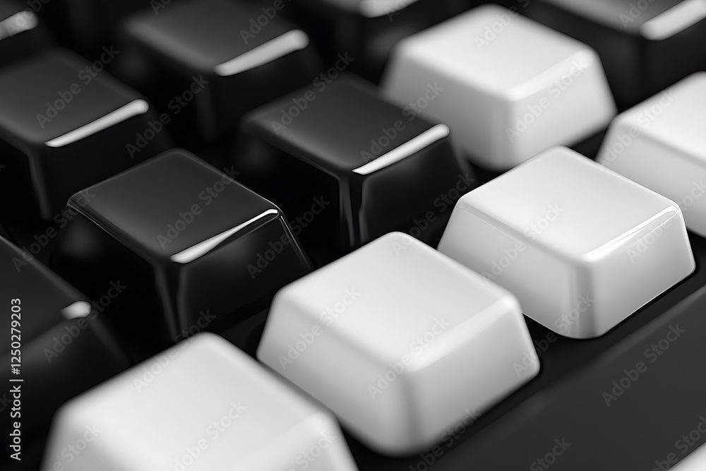 Black white keyboard keys close-up, abstract design, tech background, website banner Black white keyboard keys close-up, abstract design, tech background, website banner