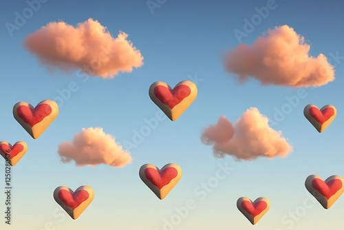Heart-Shaped Balloons Floating in a Pastel Sky