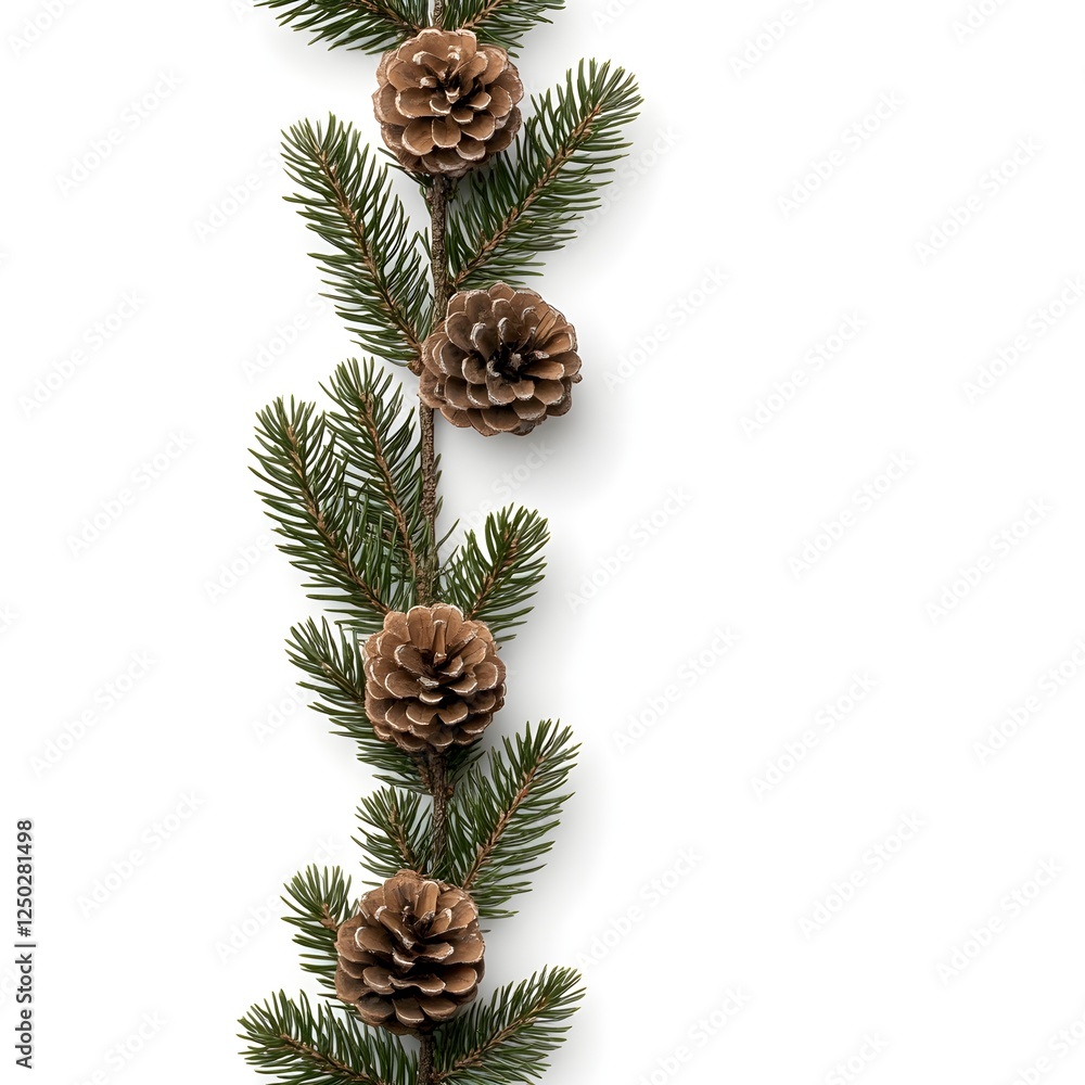 Fototapeta premium Natural pine cones and evergreen leaves arranged artistically for decorative purposes, perfect for seasonal celebrations and cozy home aesthetics