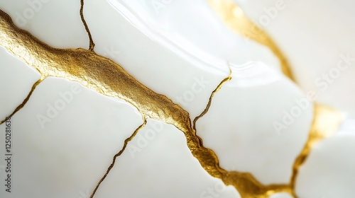 Kintsugi Wallpaper Image: White Ceramic with Gold Liquid, Close-Up Japanese Pottery Art
