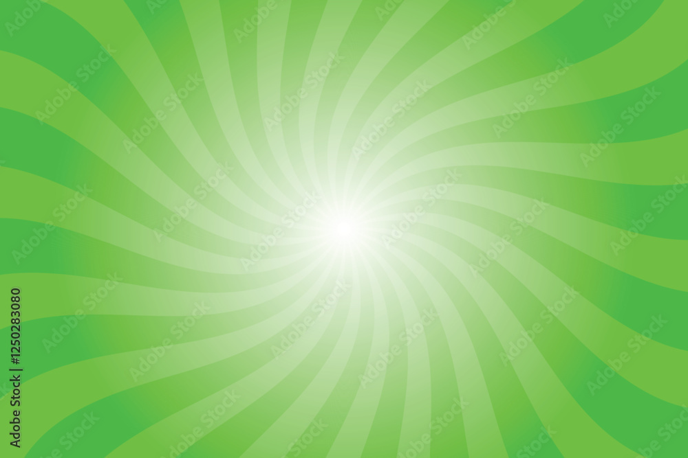 Obraz premium Green background with white sun ray. Pattern of starburst. Abstract kelly green texture with light of sunburst. Radial beam of sunlight. Retro background with flash. Design of sunbeams.